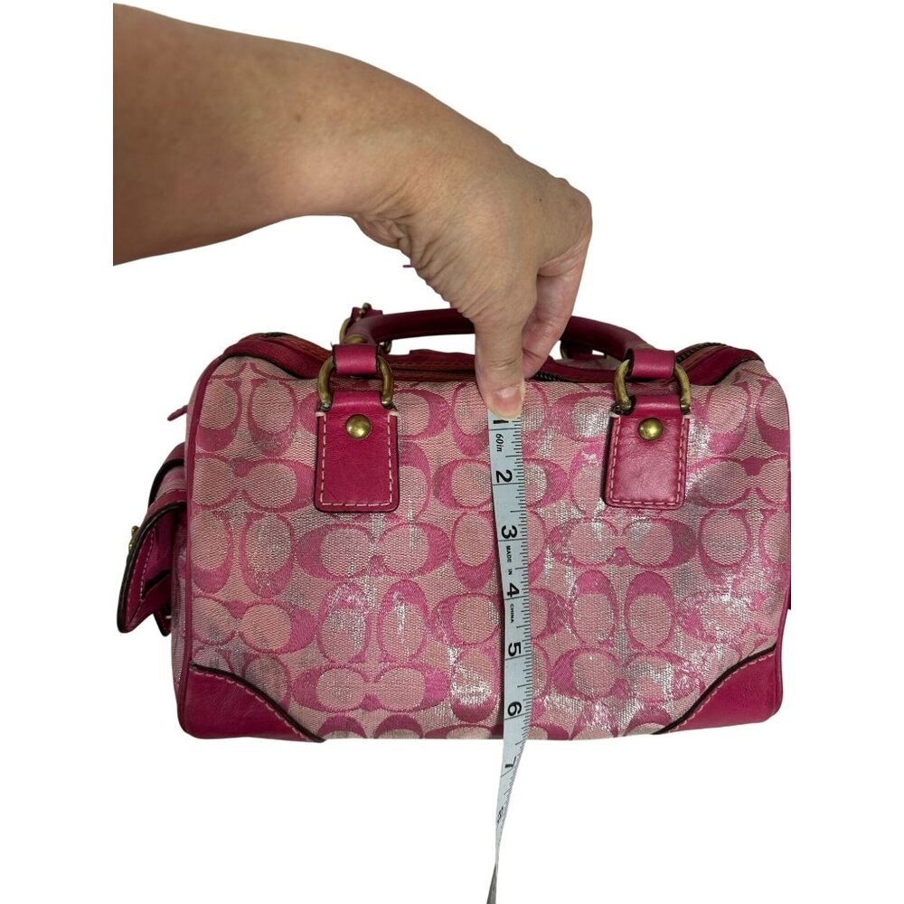 Vintage Coach Signature Pink Metallic Silver Splash Boston Satchel Bag Y2K 2186 - Picture 9 of 16